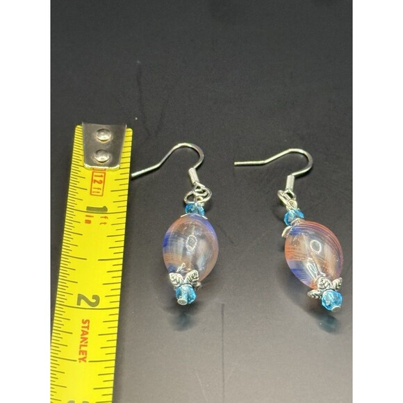 Glass Bead Dangle Earrings. Nickel Free. Orange And Blue - Picture 3 of 3